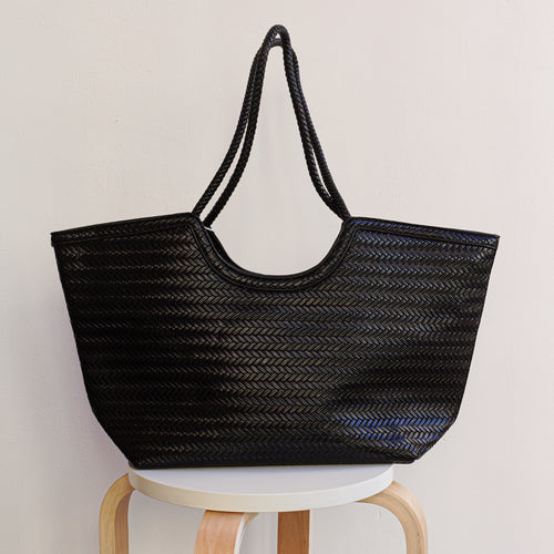 BOLSO SHOPPER TRENZADO NEGRO