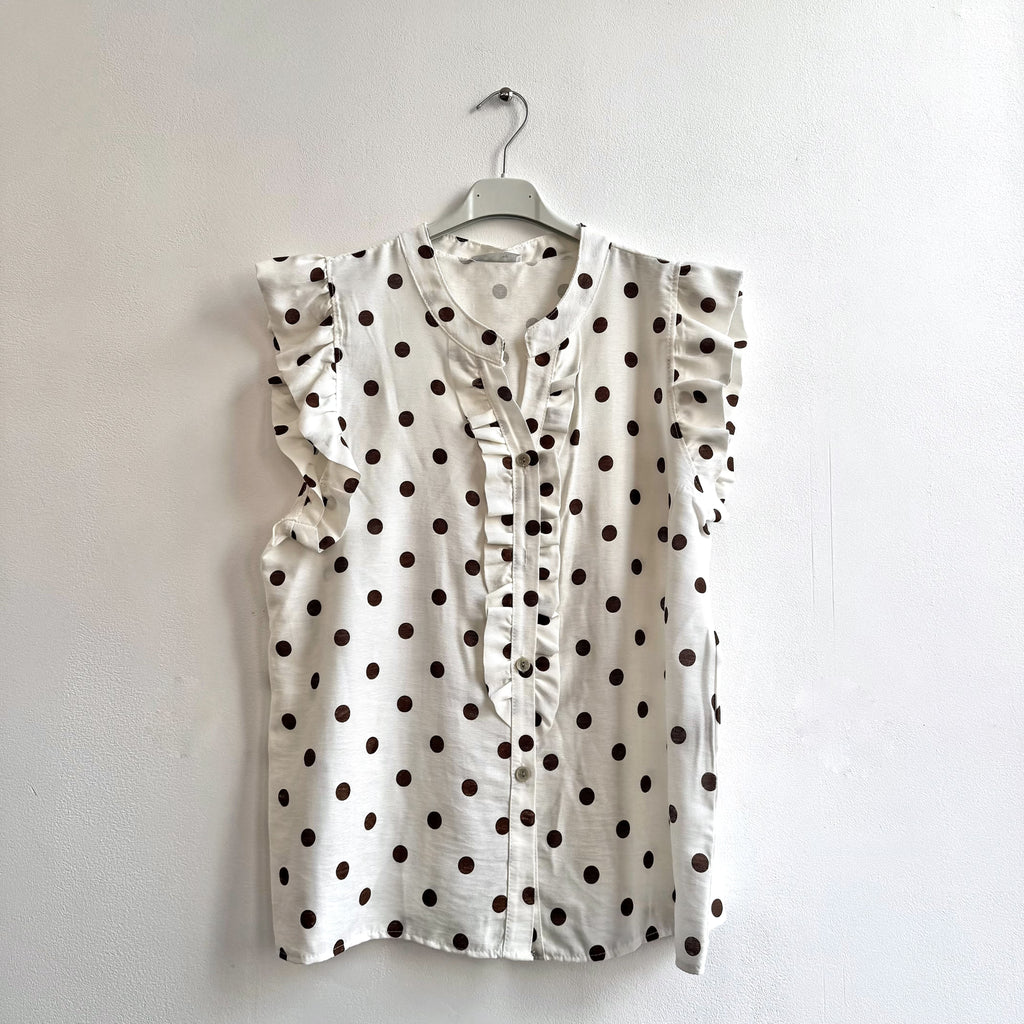 BLUSA LUNARES VOLANTES MARRÓN