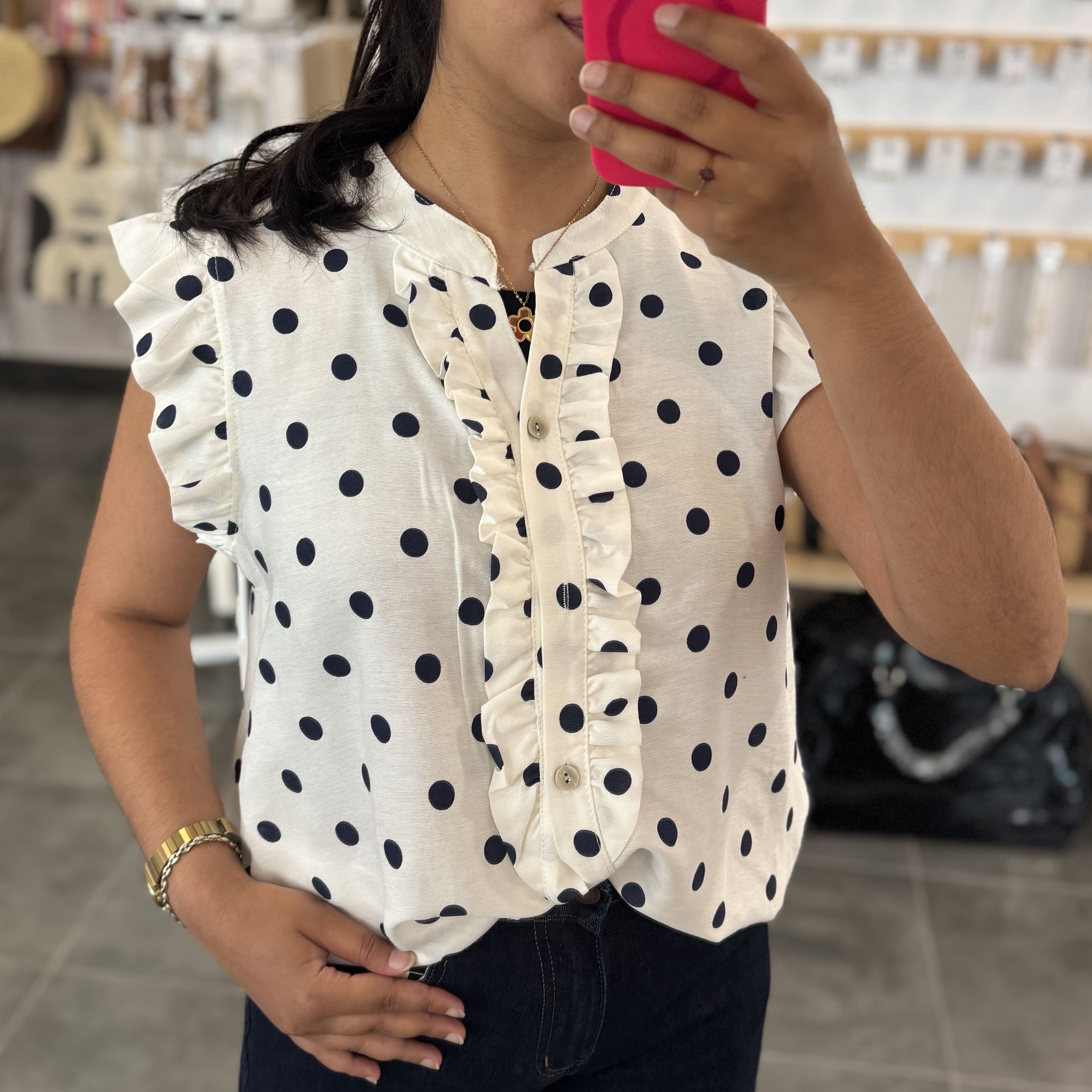 BLUSA LUNARES VOLANTES AZUL