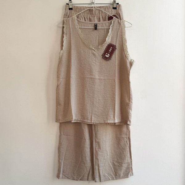 CONJUNTO TIRANTES LENCERO BEIGE