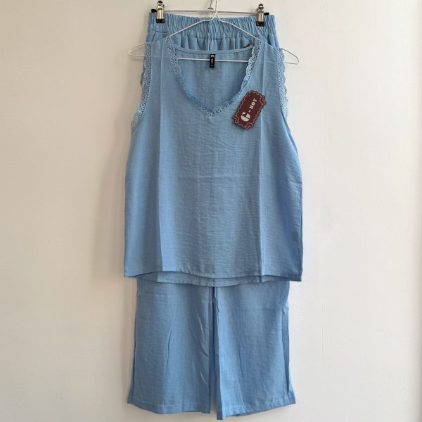 CONJUNTO TIRANTES LENCERO AZUL