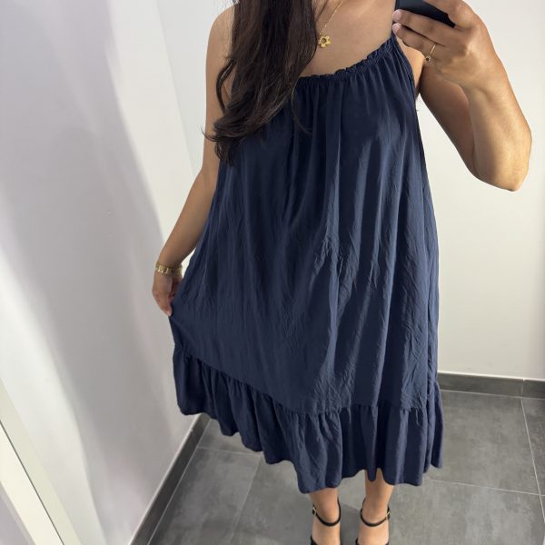 VESTIDO MIDI VOLANTES AZUL MARINO
